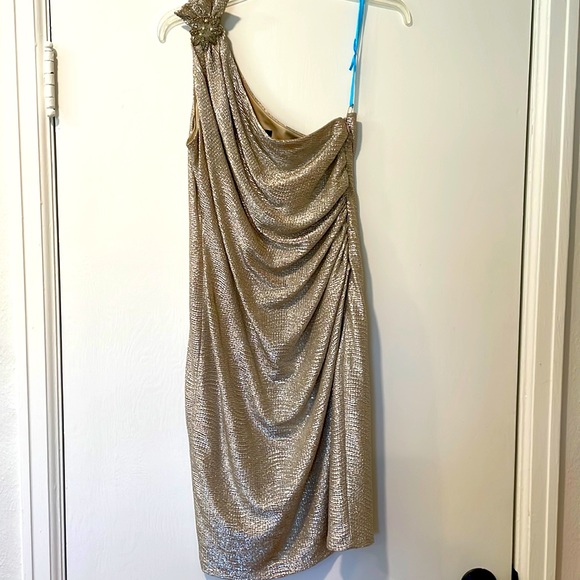 David Meister | Dresses | One Shoulder Gold Cocktail Dress | Poshmark